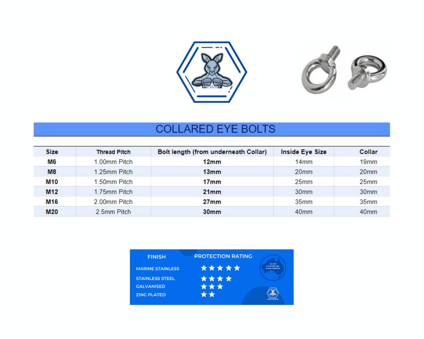 M6 Eye Bolt Collared 316 Stainless Steel